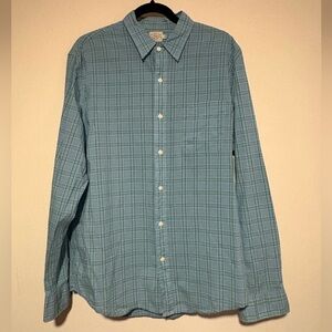 Faherty Coastline Knit Shirt in Blue Green Plaid 100% Cotton L